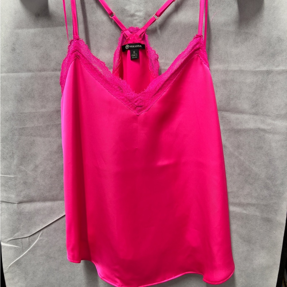 Hot Pink Satin Lace Cami Top
